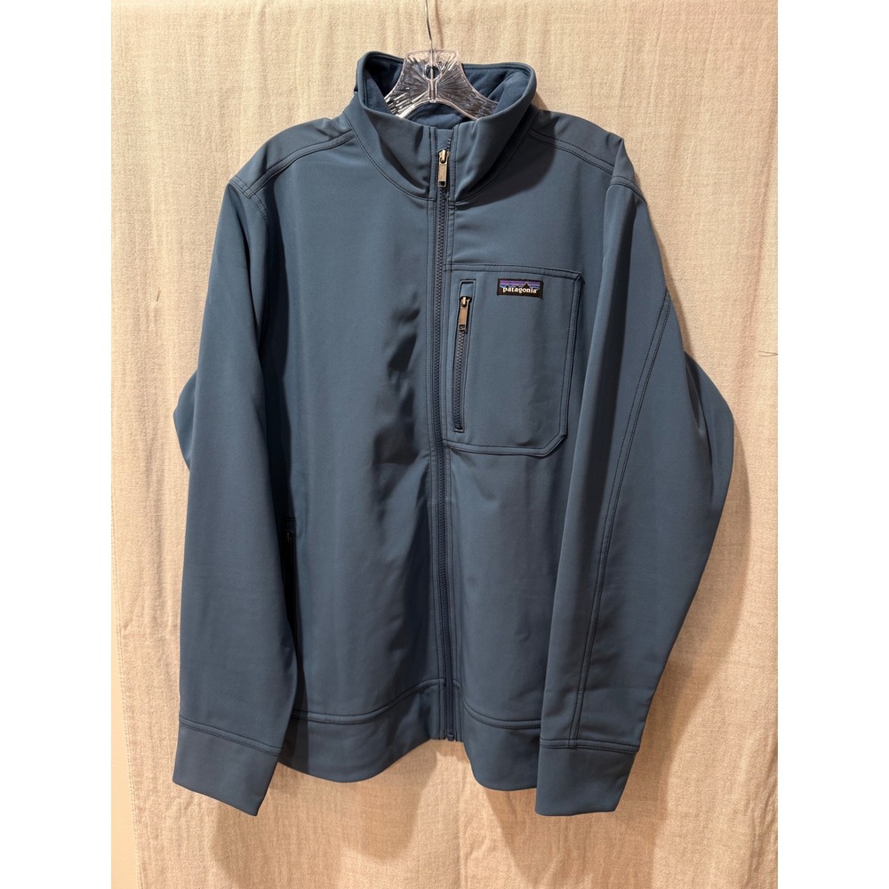 New Patagonia Adze Softshell Jacket Mens Large Blue Red Fleece Lined Full Zip/L
